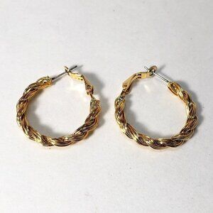 Women's Stylish Polished Gold tone Twisted Wire Hoop Earrings - Size 1.25-inch